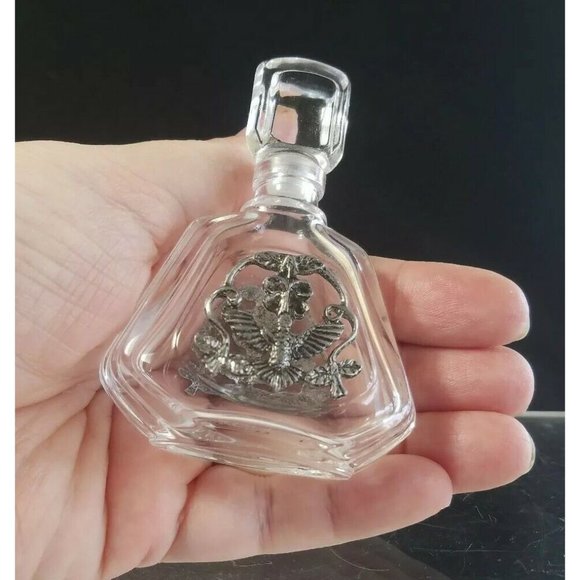 Vintage Crystal VCA Empty Bottle W/ Pewter Bird/Floral Design Made in France - Picture 7 of 7